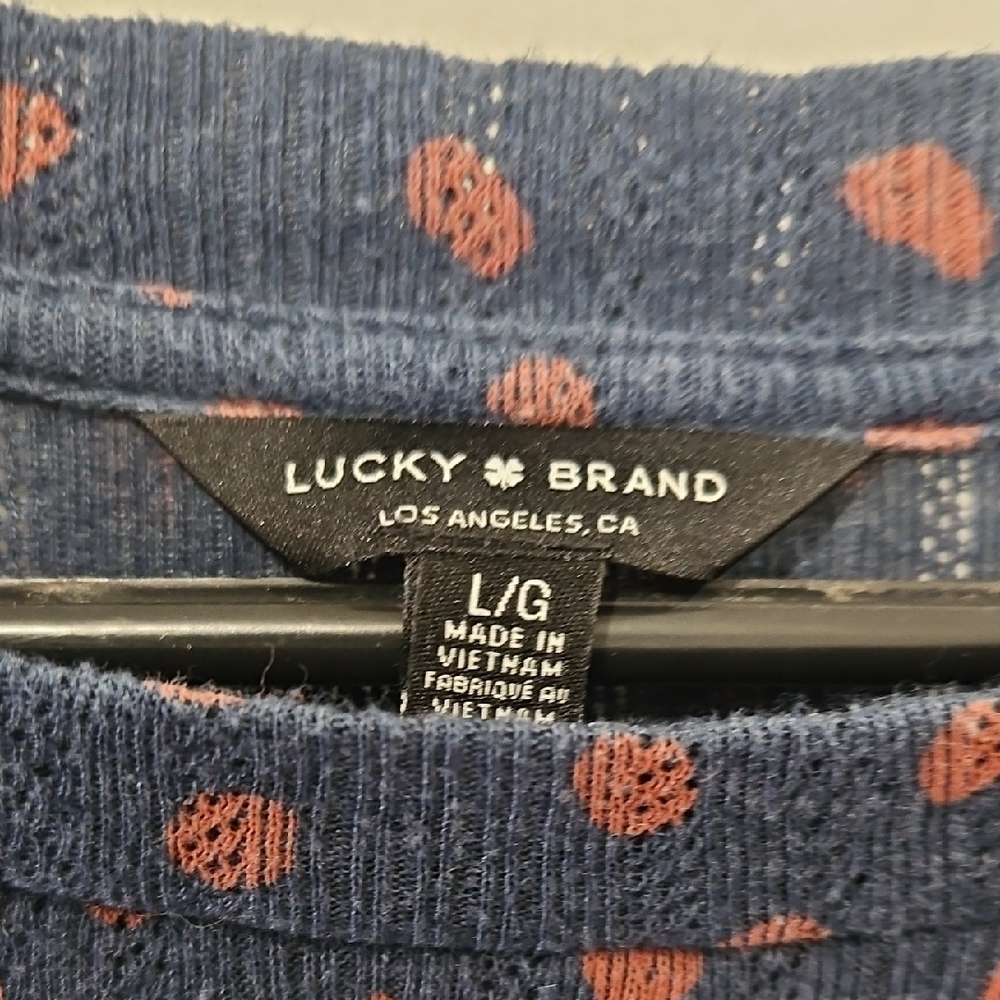 Luck Brand‎ Women's Navy and Tan Polka Dot Top Size Large - Picture 2 of 4
